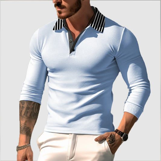 Men's striped lapel sports casual top T-shirt