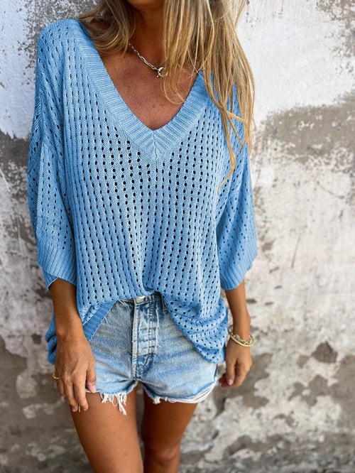 Hollow V-Neck Knitted Top