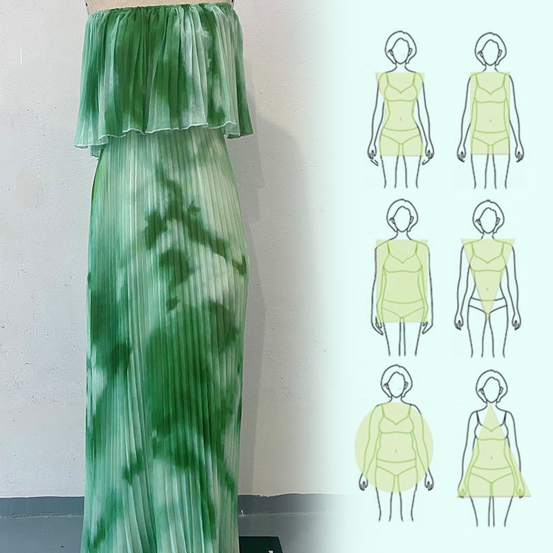 🌿Printed pleated strapless dress for women