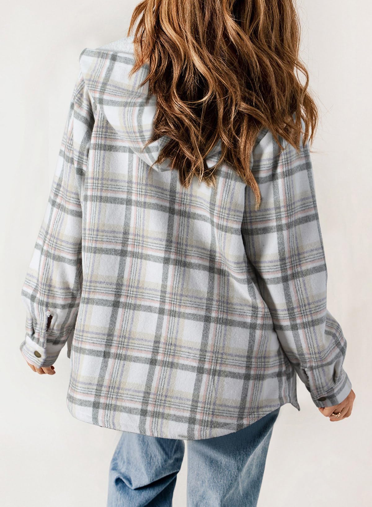 ⏰Hot Sale-Women's Plaid Long Sleeve Button Fleece Hooded Jacket