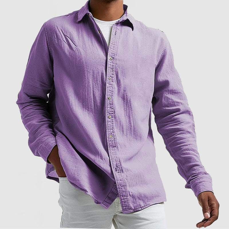 Men's Casual Cotton Linen Long Sleeve Shirt