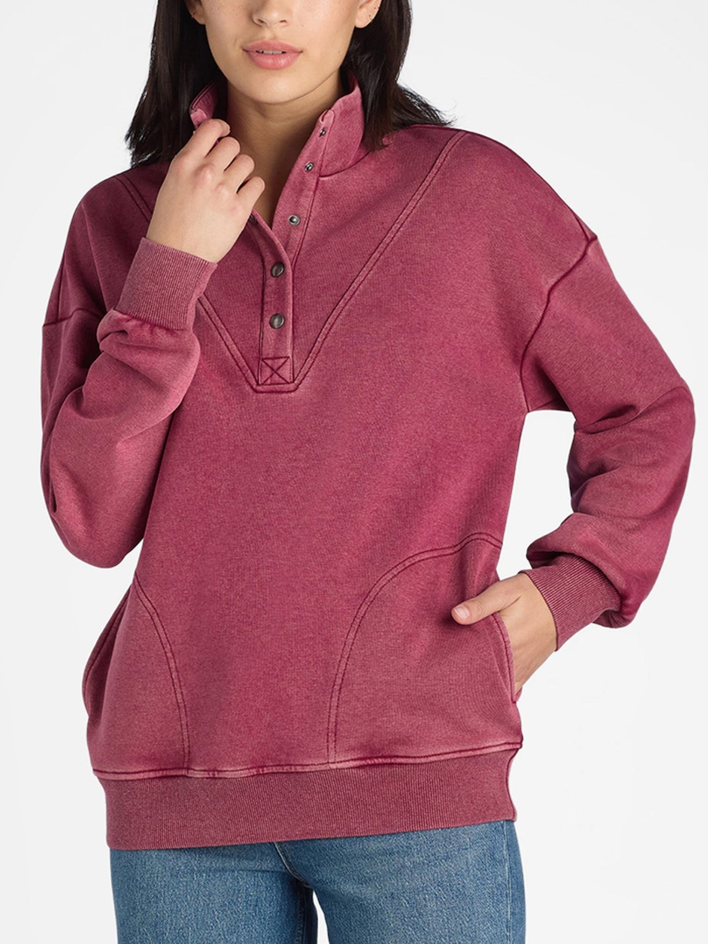 Women's Mock Neck Henley Pullover Sweatshirt