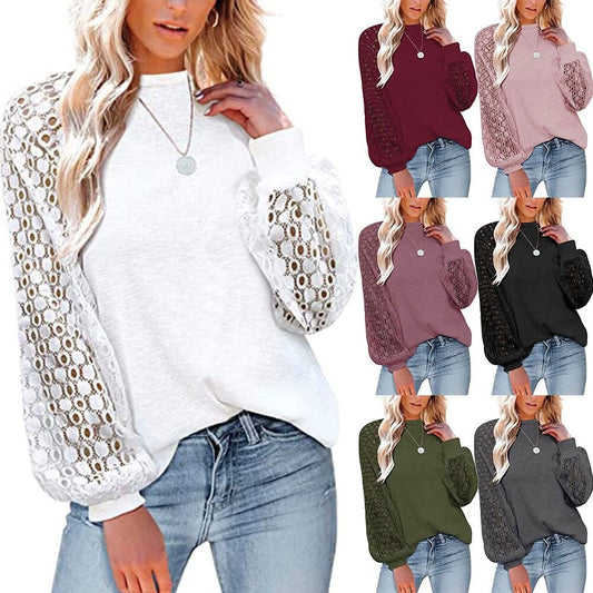 Women’s Long Sleeve Tops Lace Casual Loose Blouses T Shirts