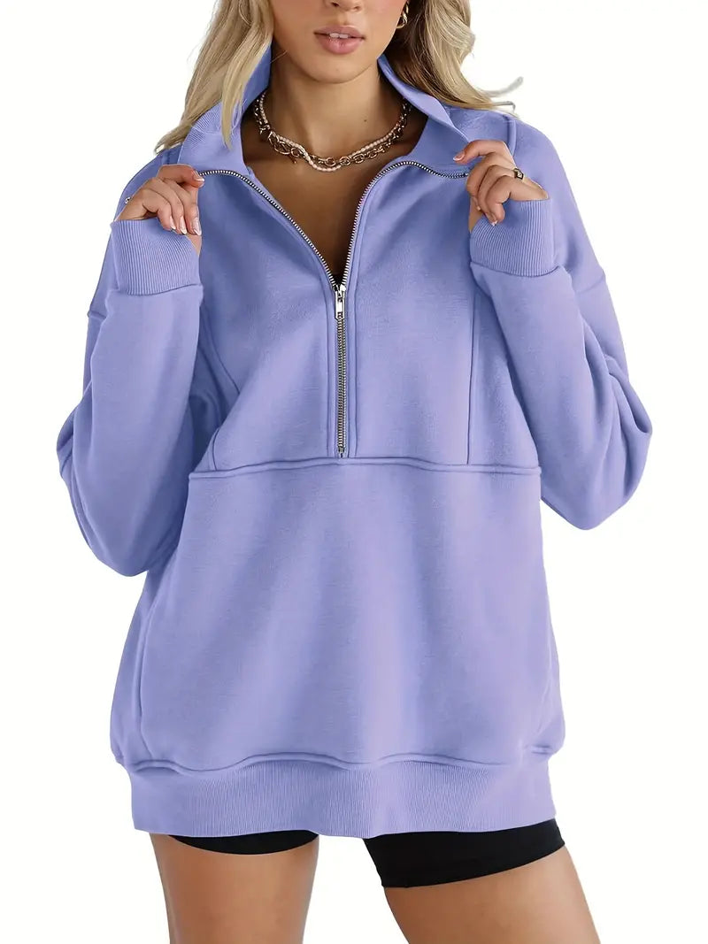 Solid Color Half-Zip Pullover Sweatshirt
