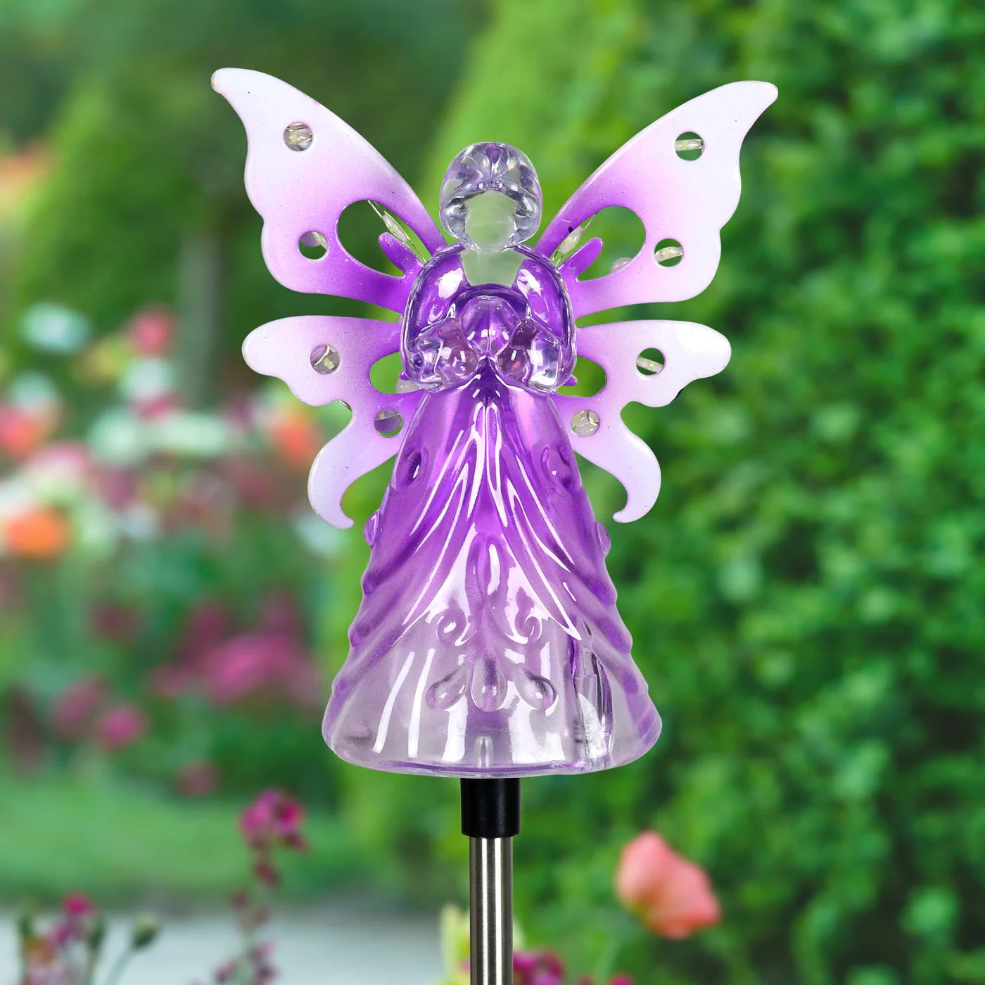 Solar Angel with Wings and Twelve LED lights Metal Garden Stake