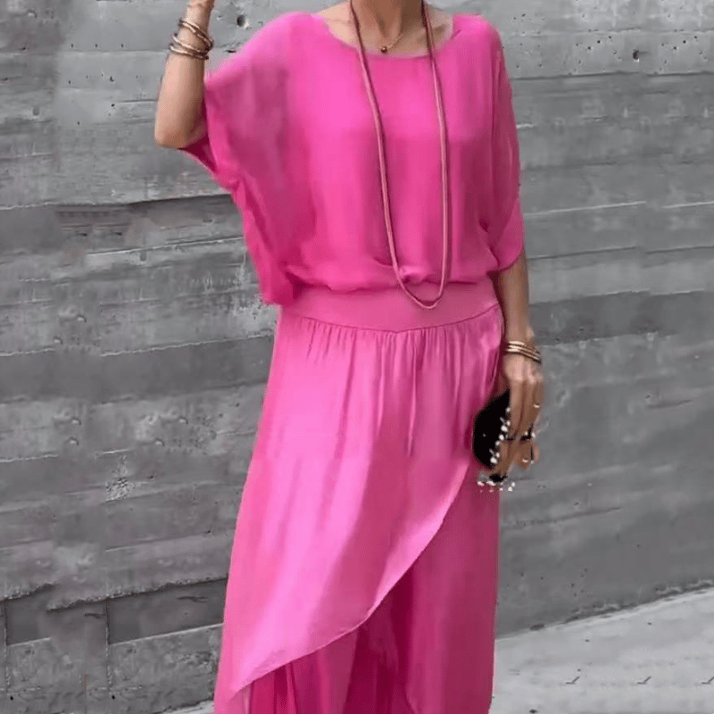 🌹Loose Top & Slit Wide-Leg Pants Chiffon 2-Piece Set