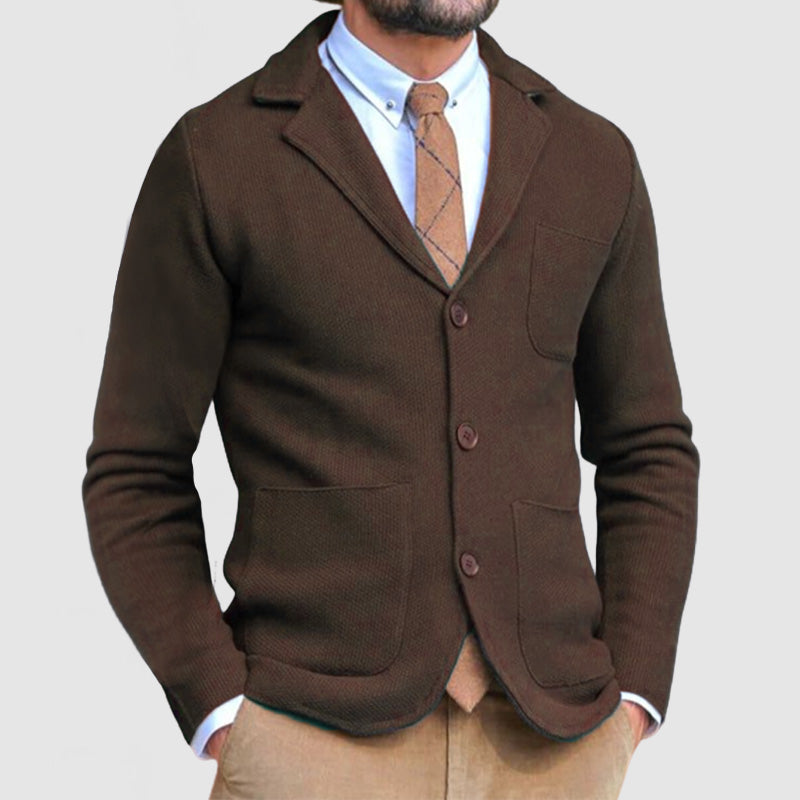 Men's Elegant Lapel Long Sleeve Knit Jacket