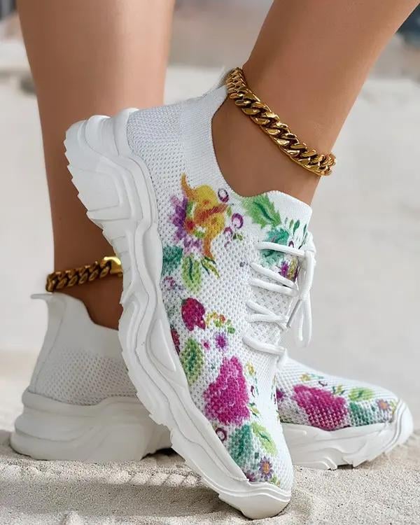 🔥 Floral Print Lace-up Breathable Orthopedic Sneakers