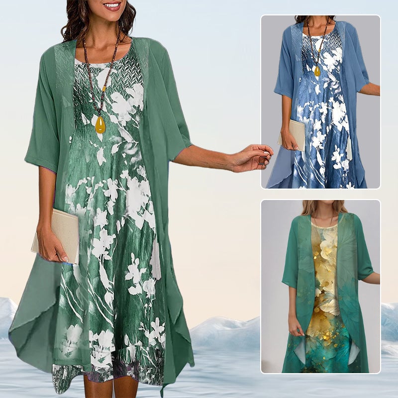 🌸Elegant 2-piece set: half-sleeved blouse + dress