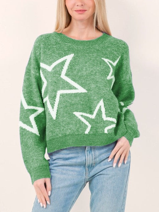 HOT SALE Star Pattern Contrast Long Sleeve Pullover Sweater