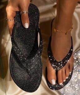 Sequin Summer Flat Rhinestone Slippers