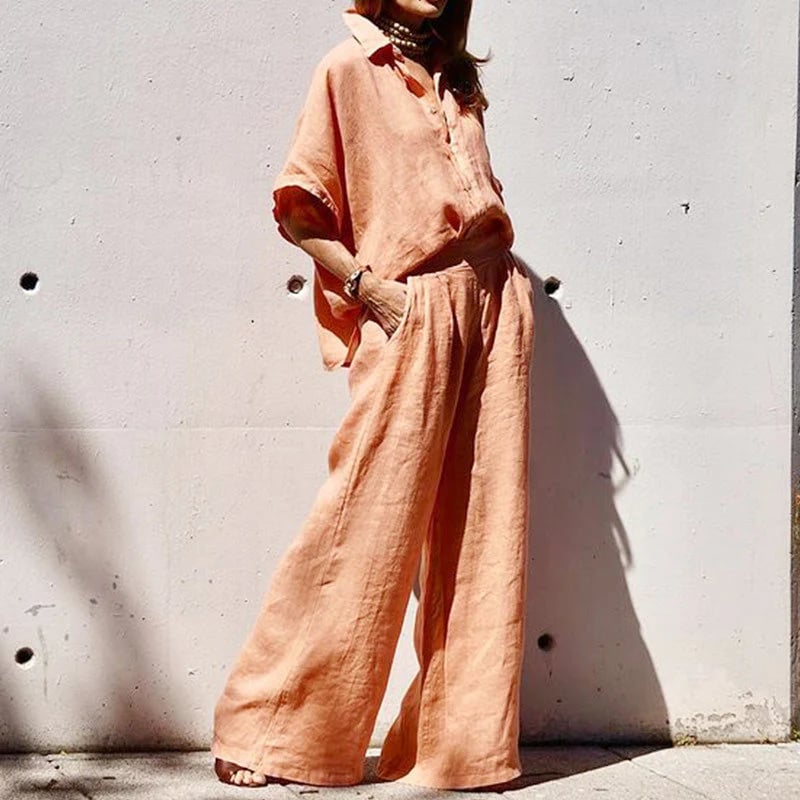 Women's two-piece cotton linen