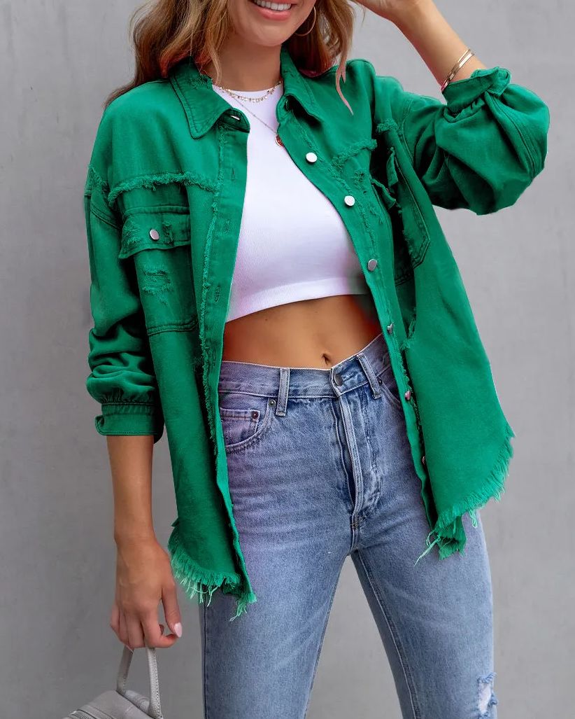 Women's Basic Casual Ripped Denim Jacket