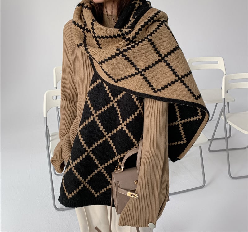 🔥Black White Diamond Shape Scarf Shawl
