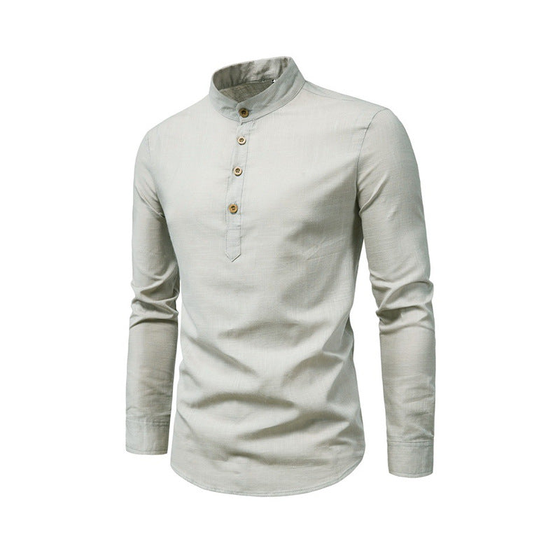 Men's stand collar cotton and linen tops