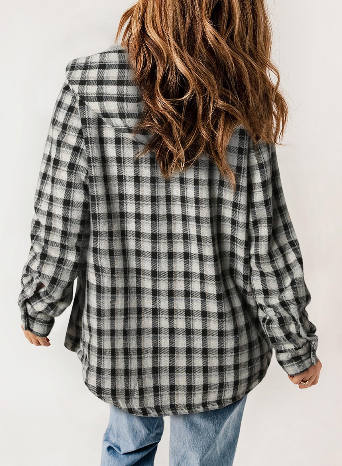 ⏰Hot Sale-Women's Plaid Long Sleeve Button Fleece Hooded Jacket