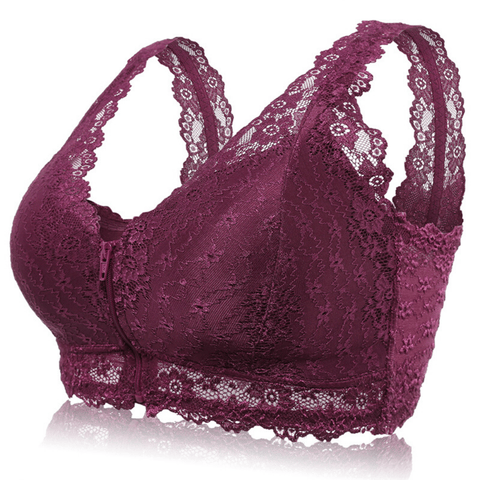 Wireless lace front zip bra