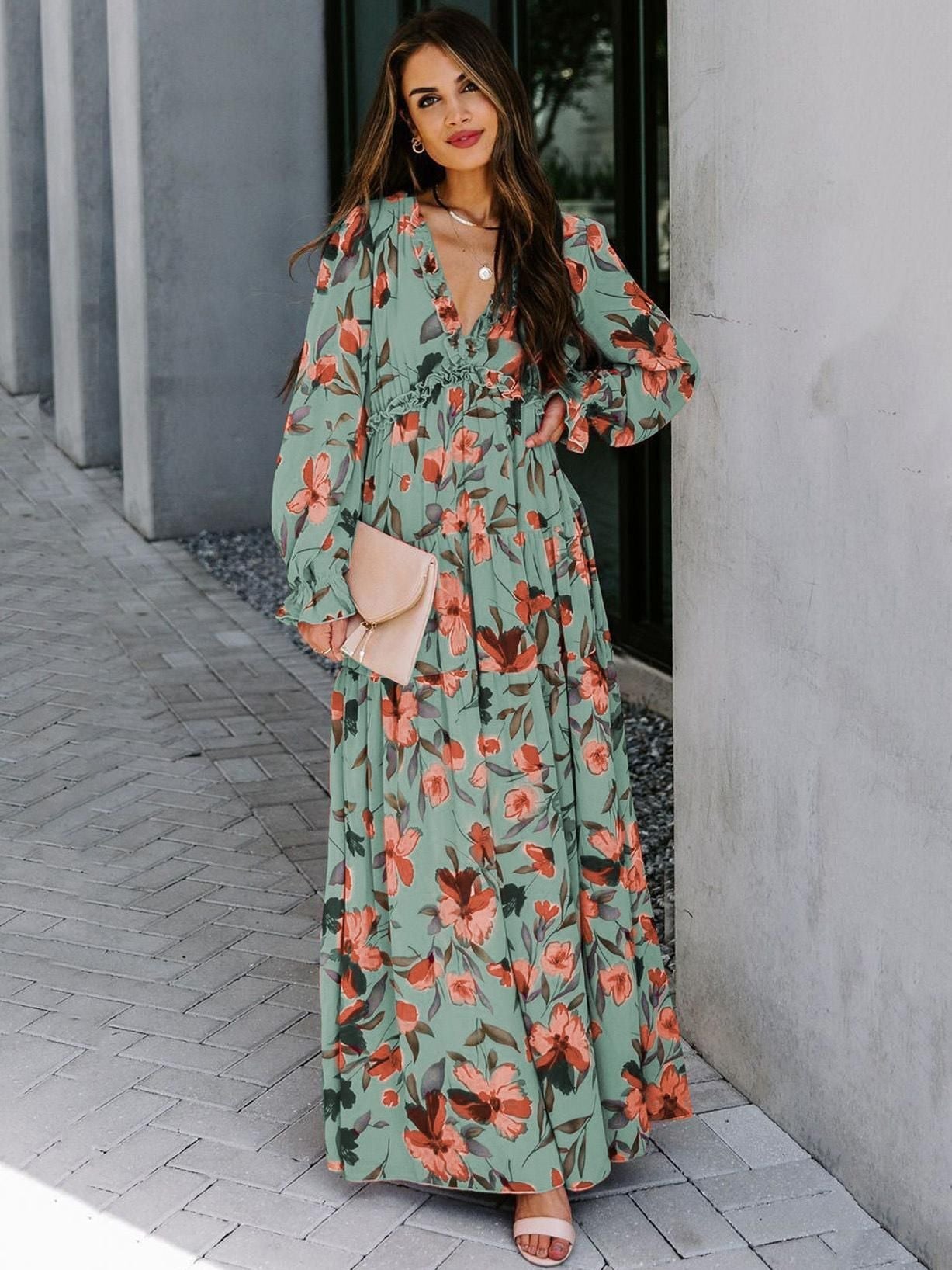 🔥FLORAL RUFFLE TIERED MAXI DRESS