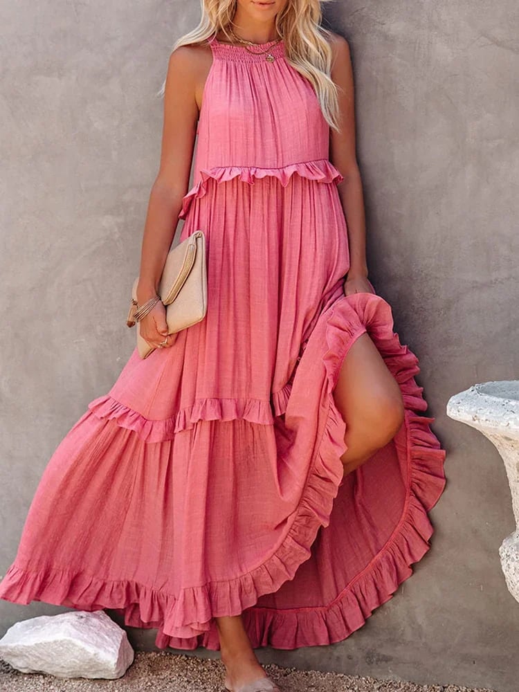 Holiday Style Ruffled Long Dress