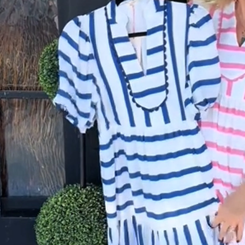 Striped V-Neck Flowy Midi Dress