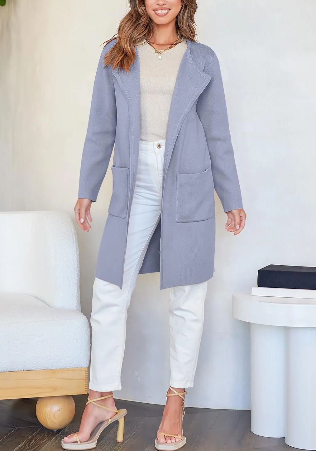 Solid Color Coat Lapel Top Coat with Pockets