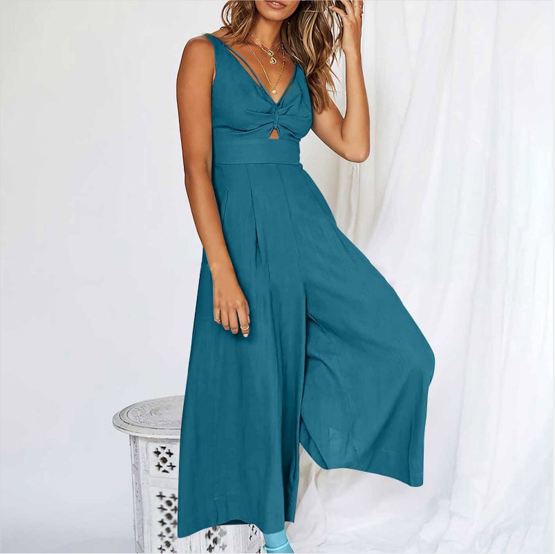 V Neck Cutout High-Waist Jumpsuits