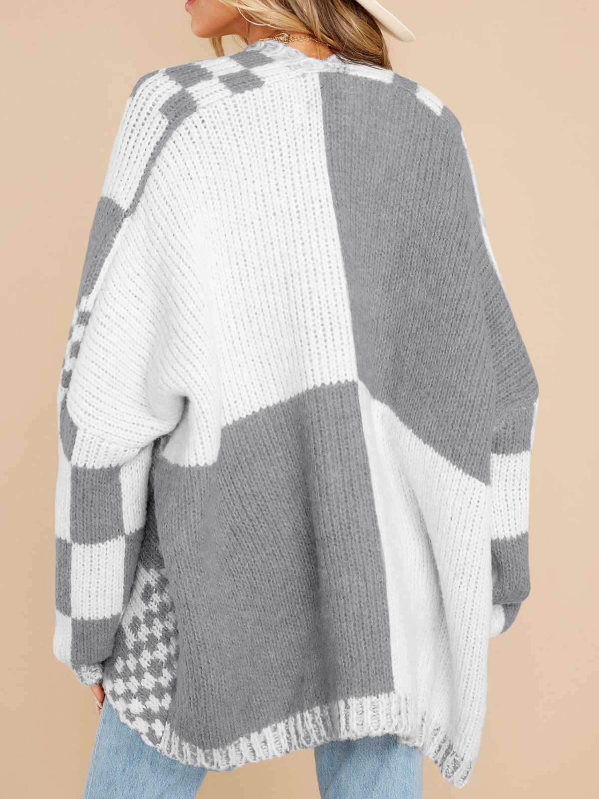 Womens Checkered Sweater Color Block Plaid Cardigans