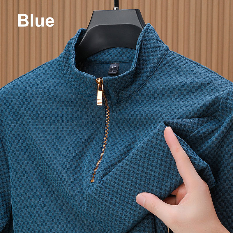 Men's High Fashion Pattern Half Zip Casual Business Shirt