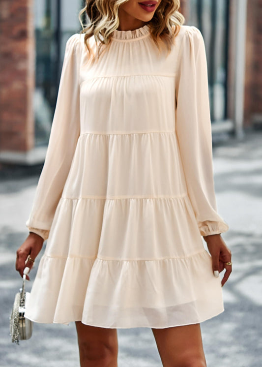 Womens Casual Long Sleeve Mock Neck Ruffle Tiered Babydoll Dress