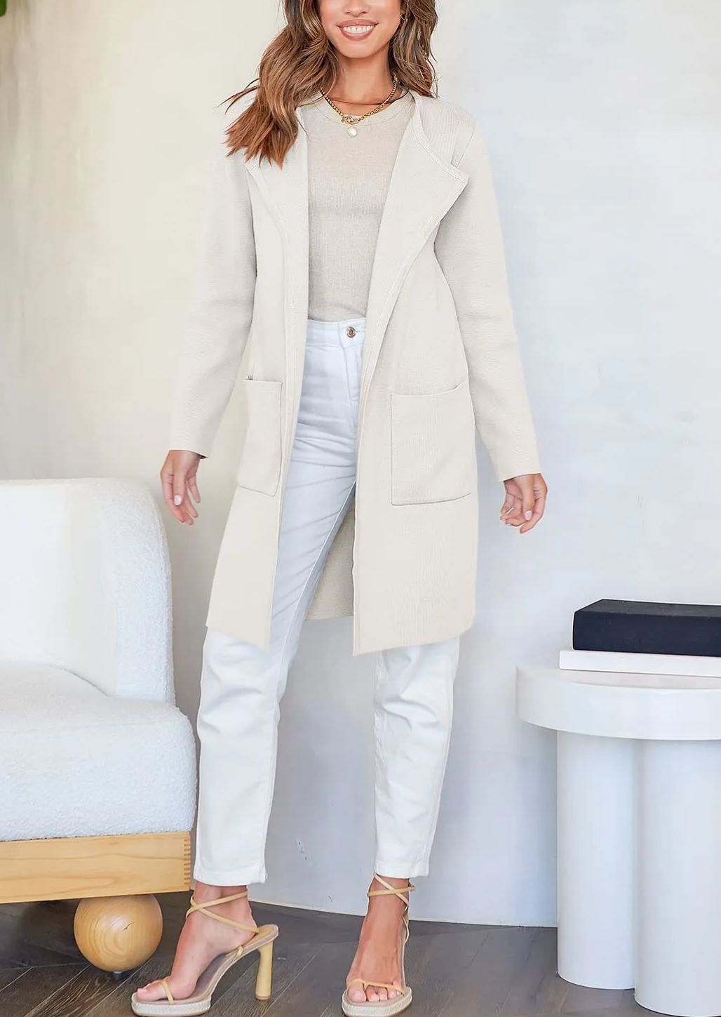 Solid Color Coat Lapel Top Coat with Pockets