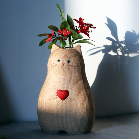 🔥Handmade Wooden Cat Vase
