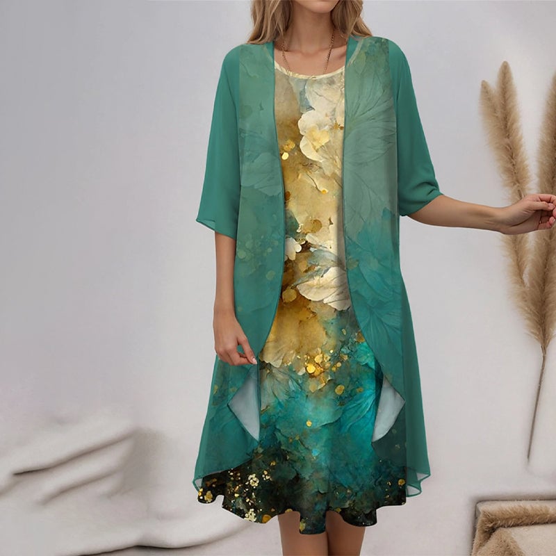 🌸Elegant 2-piece set: half-sleeved blouse + dress