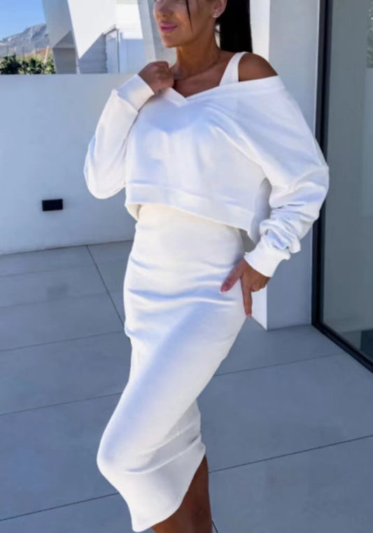 Vest Dress and V-Neck Sweatshirt Set🍁