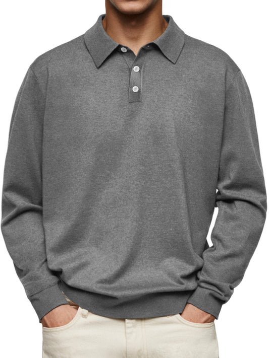 🔥Men's Casual and Comfortable Solid Color Lapel Long Sleeve POLO Shirt
