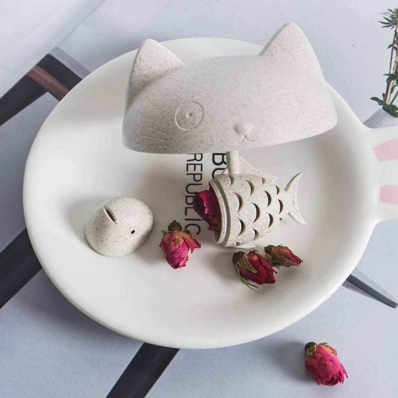 Kitten and fish teacup mug water cup cute and strange glass cup with lid