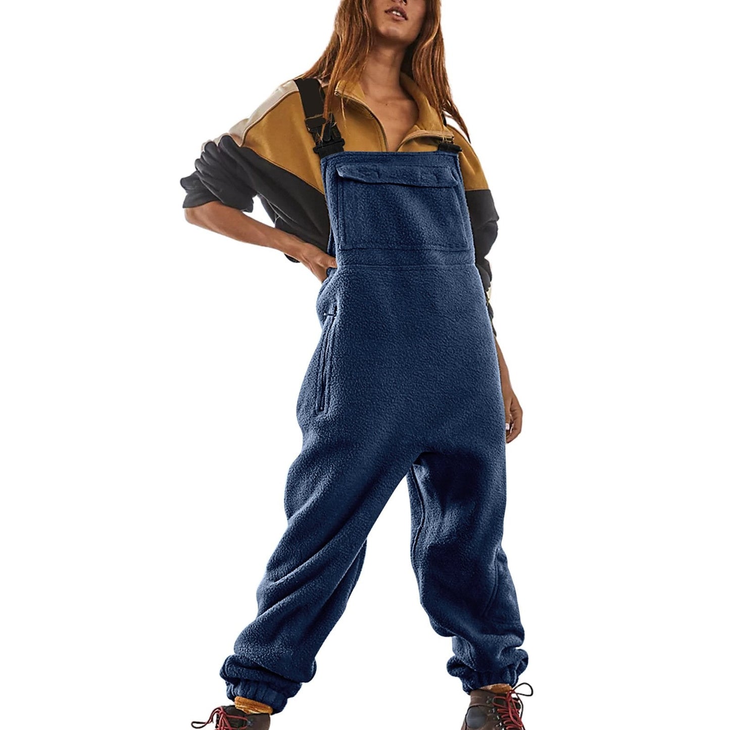WOMEN'S FLEECE WARM OVERALLS LOOSE CASUAL JUMPSUITS