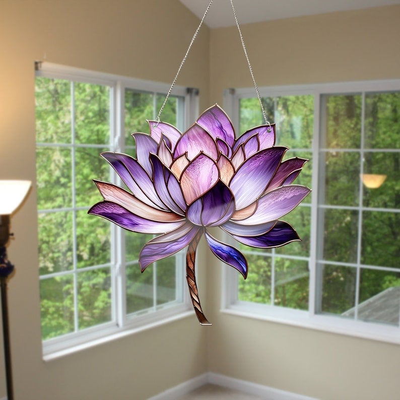 Purple Lotus Acrylic Window Hangings, Lotus lovers gift,Home Decor, Gift For Her