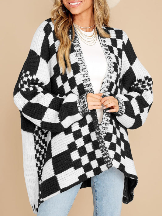 Womens Checkered Sweater Color Block Plaid Cardigans