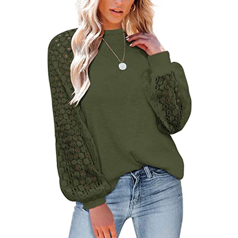 Women’s Long Sleeve Tops Lace Casual Loose Blouses T Shirts