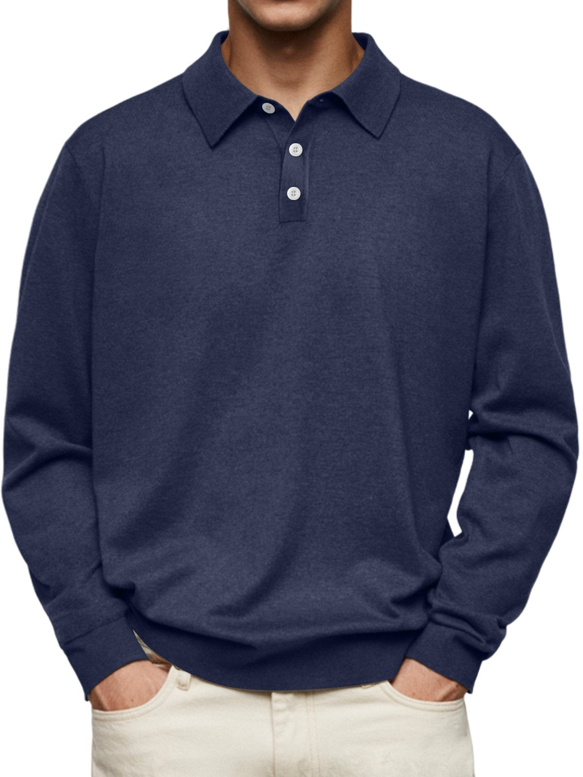 🔥Men's Casual and Comfortable Solid Color Lapel Long Sleeve POLO Shirt