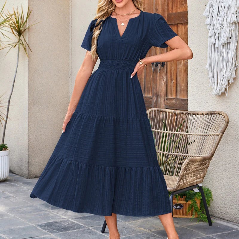 🌷Women's Casual Spring Short Sleeve V Neck Maxi Dress