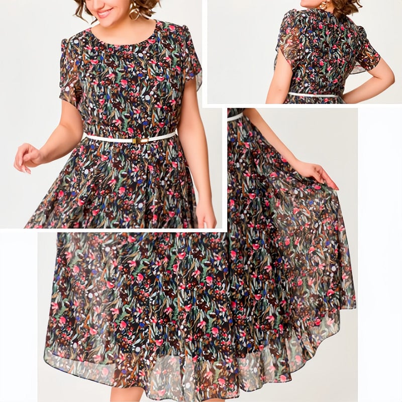 💃Floral chiffon dress with delicate white belt