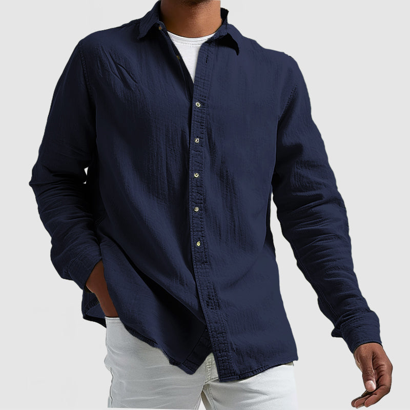 Men's Casual Cotton Linen Long Sleeve Shirt