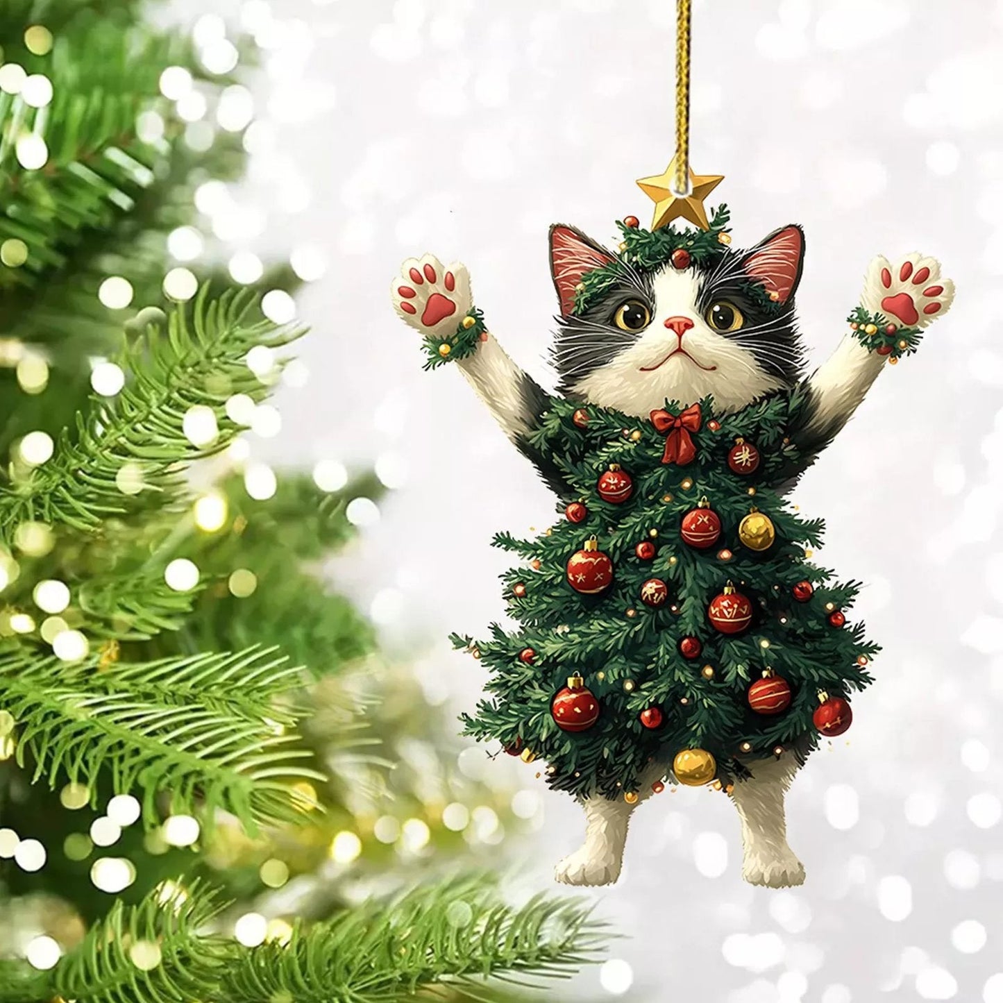 Funny Black and White Cats Christmas Ornament