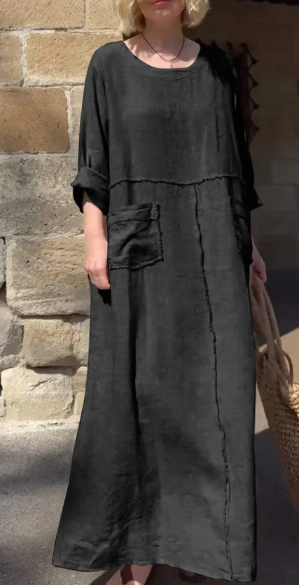 💕Casual Breathable Solid Color Round Neck Dress