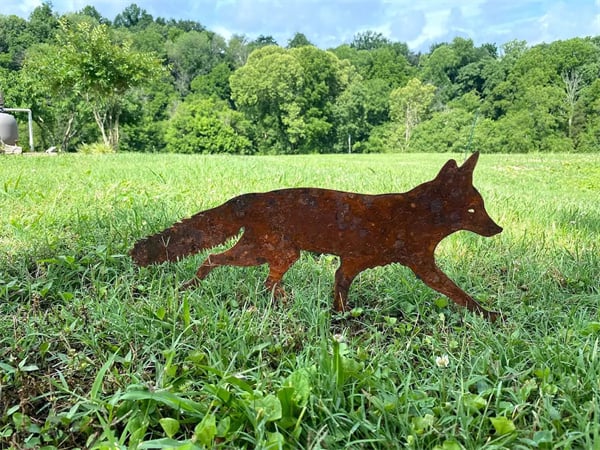 Sneaky Rustic Metal Fox Garden Decoration with Stakes
