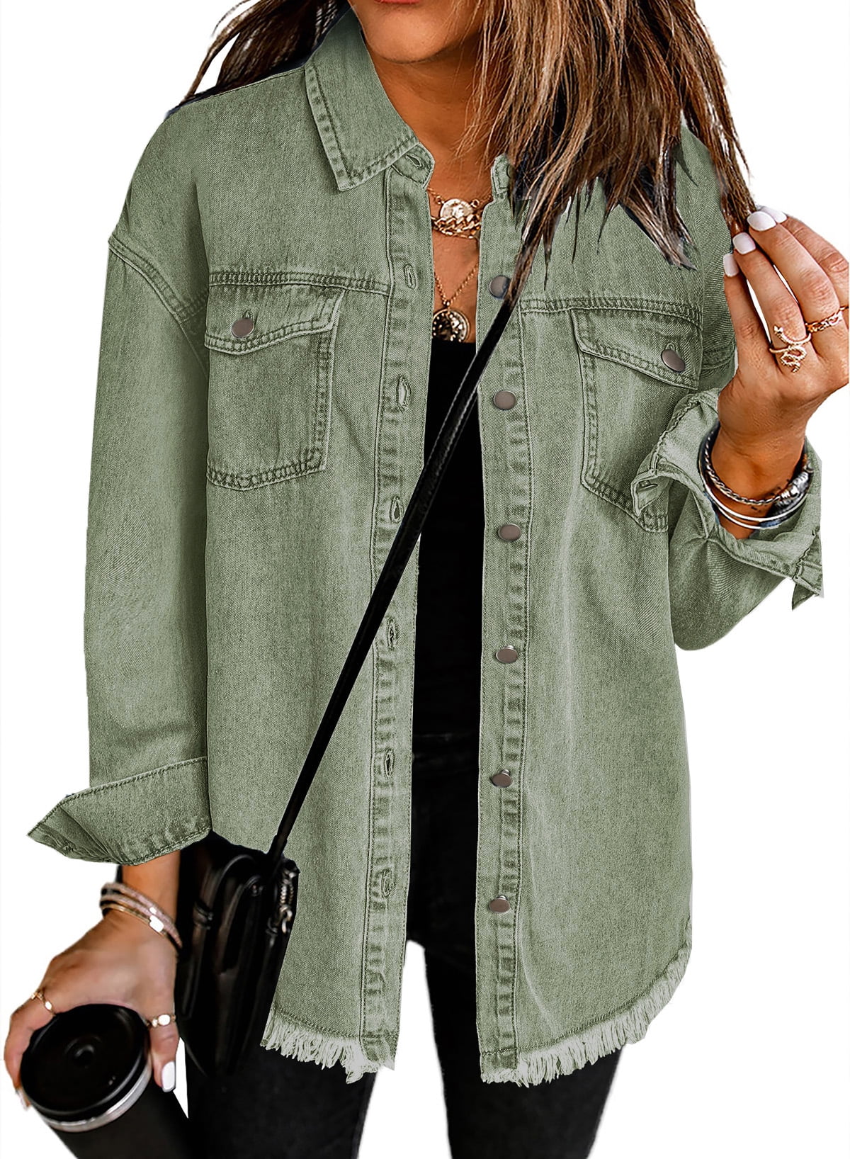 Women's Casual Denim Button Down Distressed Jacket