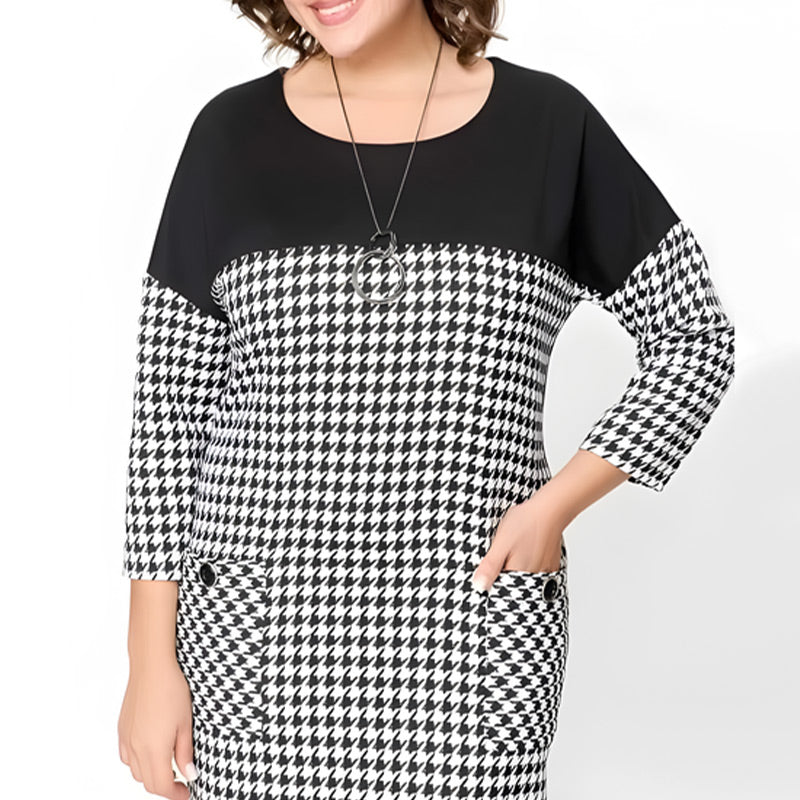 💖Women's Long Sleeve Houndstooth Patchwork Dress