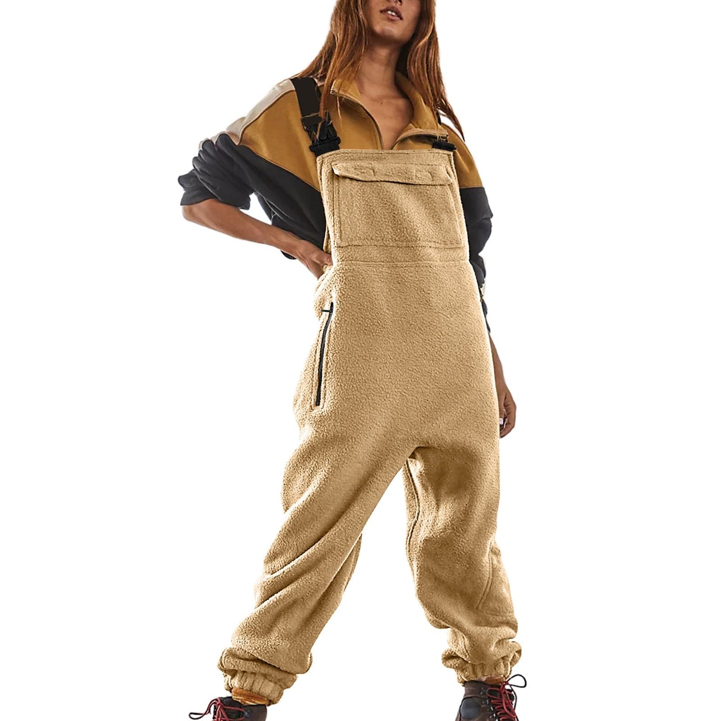 WOMEN'S FLEECE WARM OVERALLS LOOSE CASUAL JUMPSUITS