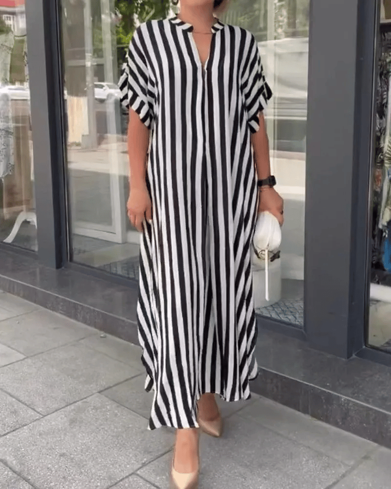 V-Neck Striped Print Maxi Dress